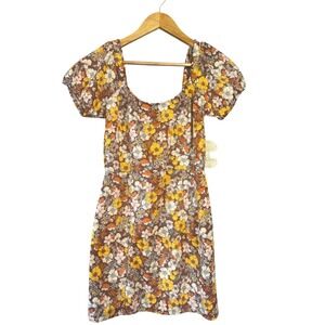 Altar'd State Dress Women M Brown Multi Floral Mini Boho Cottage Hippie  Retro